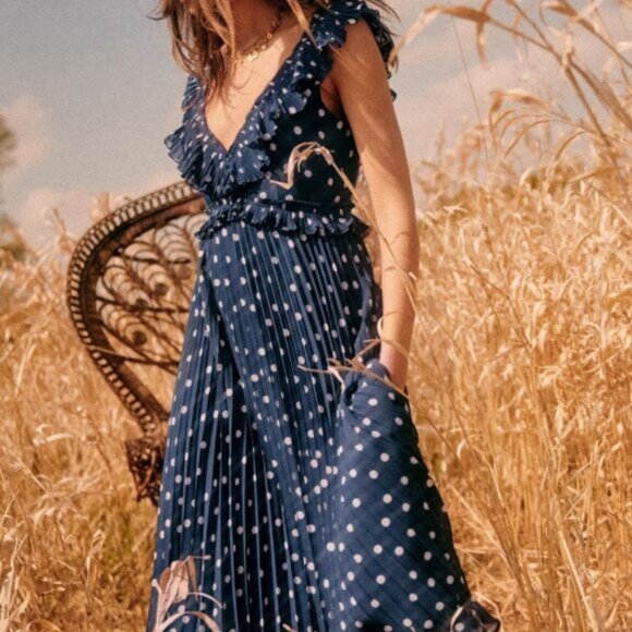 Sezane Rachelle Navy Ecru Dots Dress EU 34 / US 4 - Picture 1 of 7